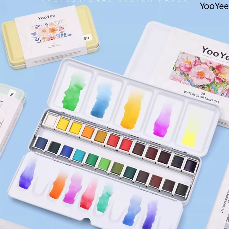 Watercolor Paint Set Solid Pigment - Zestaw farb akwarelowych YooYee z pędzelkiem,